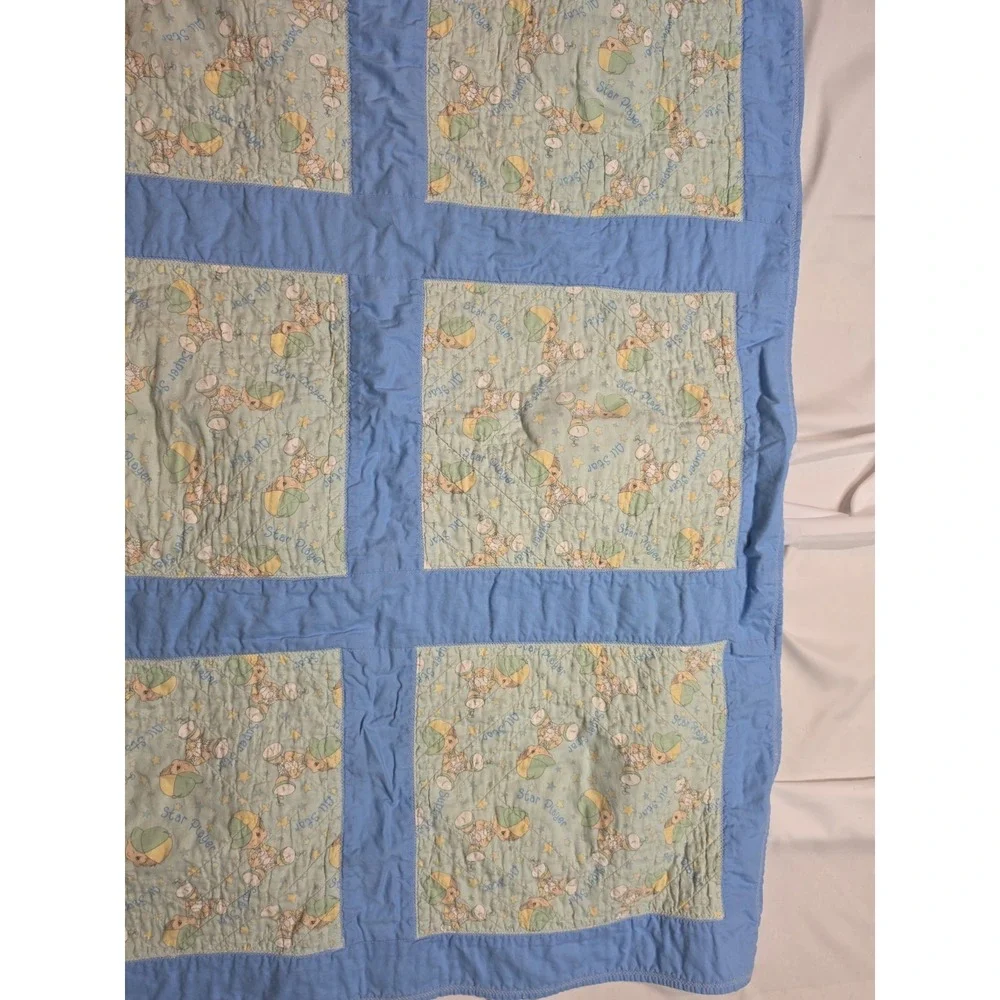 VTG 90's Precious Moments Quilted Baby Crib Blanket 42 X 32 Boys Baseball